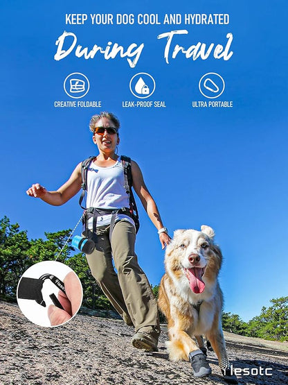 lesotc Dog Water Bottle, Portable Water Dispenser with Water Bowl, Leak Proof Pet Travel Squeeze Bottle, Puppy Essentials Dog Stuff Accessories for Outdoor Walking, Hiking, Camping Doggie Gift
