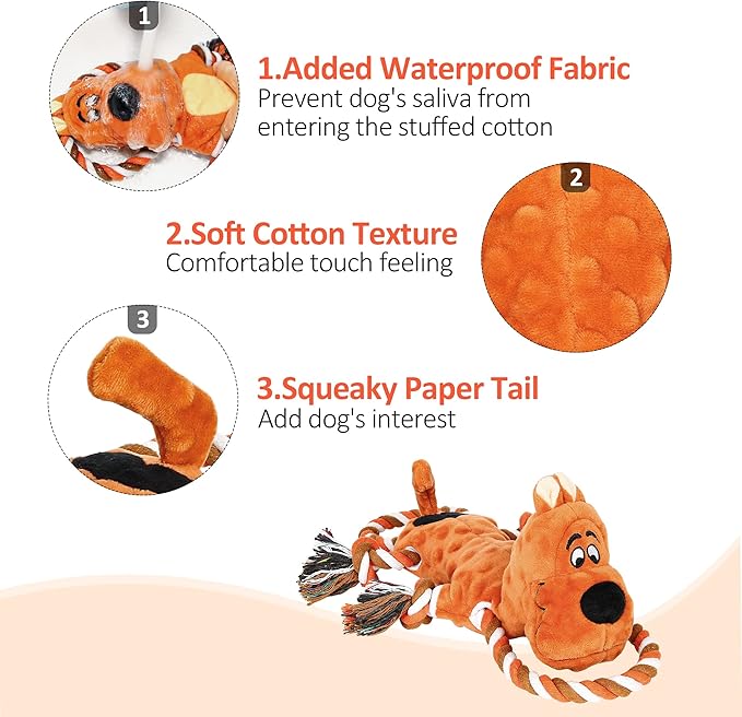 IOKHEIRA Tough Indestructible Dog Toys for Aggressive Chewers, Durable Dog Chew Toy for Large Breed,Aggressive Chew Toys for Large Dogs with Cotton Material & Crinkle Paper,Dog Chewing Toys
