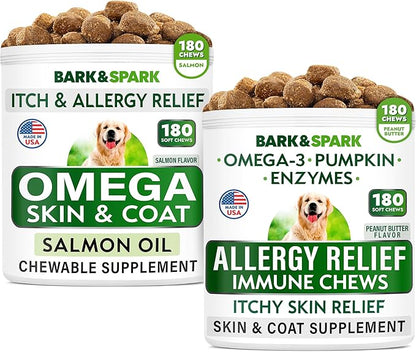 Allergy Relief + Omega 3 for Dogs - Oil Treats for Dog Shedding, Skin Allergy, Itch Relief, Dry Skin & Hot Spots Treatment, Joint Health - Skin and Coat Supplement - EPA & DHA Fatty Acids