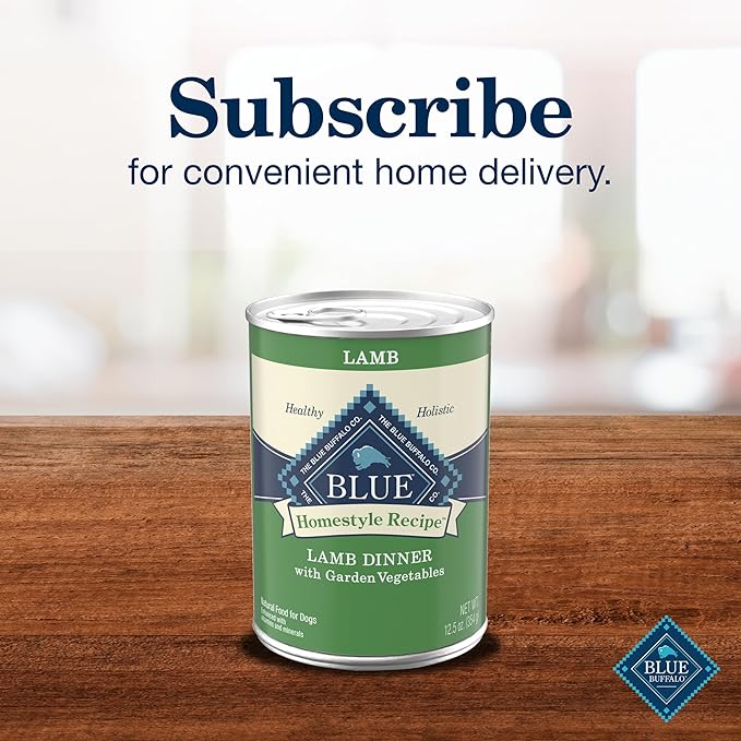Blue Buffalo Homestyle Recipe Adult Wet Dog Food, Made with Natural Ingredients, Lamb Dinner with Garden Vegetables, 12.5-oz Can (Pack of 12)