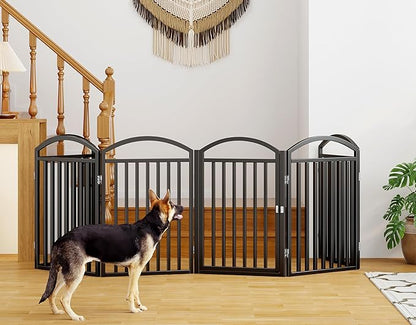 Folding No-Assembly Freestanding Dog Gate with Door,32" Heights Foldable Pet Fence,144" Extra Wide Accordion Puppy Folding Playpen for Doorways,House,Stairs (6 Panels,Black)