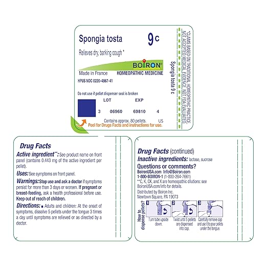 Boiron Spongia Tosta 9C for Dry, Barking Cough - 80 Pellets