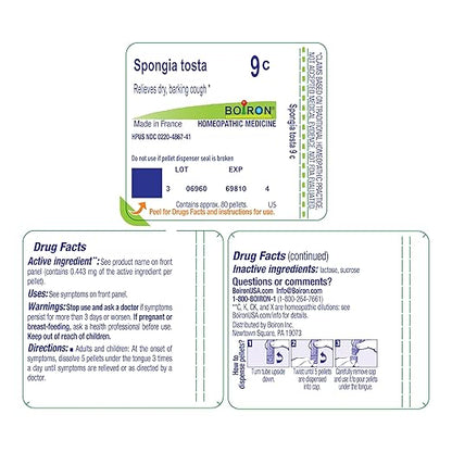 Boiron Spongia Tosta 9C for Dry, Barking Cough - 80 Pellets