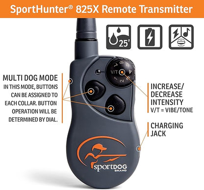 SportDOG Brand SportHunter 825X Remote Trainer - Static Collar - 1/2 Mile Range - Rechargeable Dog Training Collar with Static, Vibrate, and Tone - SD-825X