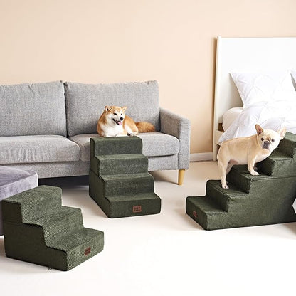 EHEYCIGA Dog Stairs for High Bed 22.5" H, 5-Step Dog Steps for Bed, Pet Steps for Small Dogs and Cats, Non-Slip Balanced Pet Ramp Indoor, Military Green