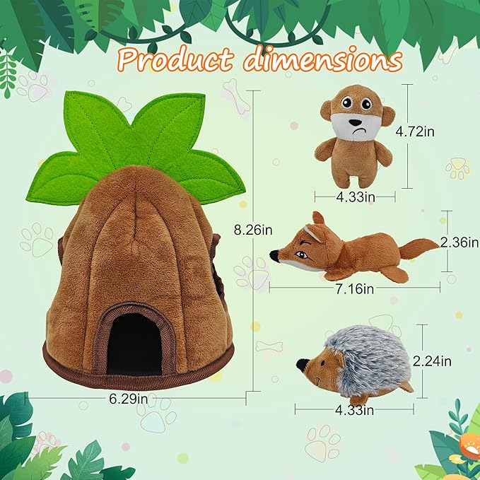 Squeaky Dog Toys, Stuffed Large Dog Toys to Keep Them Busy, Interactive Plush Chew Toys with Crinkle Paper, Tough Pet Animal Toys for Small Medium Large (4 Pack)