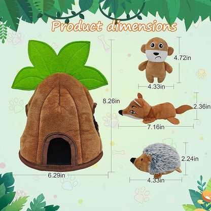 Squeaky Dog Toys, Stuffed Large Dog Toys to Keep Them Busy, Interactive Plush Chew Toys with Crinkle Paper, Tough Pet Animal Toys for Small Medium Large (4 Pack)