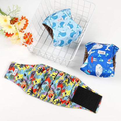 5 Pack Dog Diapers Male Reusable, Premium Belly Bands for Male Dogs, High Absorbing Dog Pee Wraps for Doggie in Incontinence or Excitable Urination and Training Hawaii L