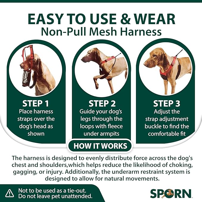 Sporn No Pull Dog Harness, Durable Nylon Mesh Harness for Large Dogs, No Choke Design, Padded Restraint Sleeves, Adjustable Fit, Easy On/Off, Large/XL for Extra Large Breeds, Black