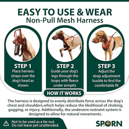 Sporn No Pull Dog Harness, Durable Nylon Mesh Harness for Large Dogs, No Choke Design, Padded Restraint Sleeves, Adjustable Fit, Easy On/Off, Large/XL for Extra Large Breeds, Black
