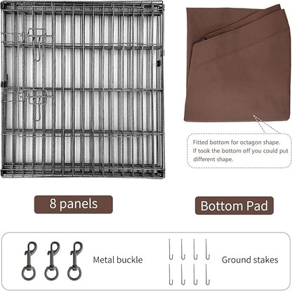 NEZUC Foldable Silver Metal Dog Exercise Playpen Gate Fence Dog Crate 8 Panels 30 Inch Height Puppy Kennels with Bottom Pad for Animals Outdoor Indoor (with Bottom pad, 8 Panels 30" H)