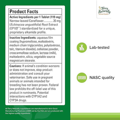 Terry Naturally Animal Health Calming Formula - 119 mg Echinacea Angustifolia, 45 Tablets - Promotes Calm & Relaxation for Dogs - Non-GMO, for Canines Only - 45 Servings