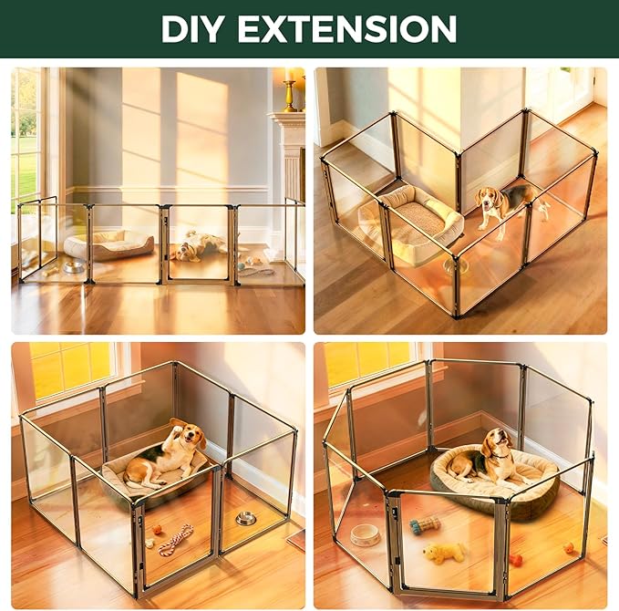 FXW AuraSpace Pro Acrylic Indoor Dog Playpen, Heavy-Duty with Metal Frame, 32" Height 8 Panels for Small and Medium Dogs, Walnut│Patented