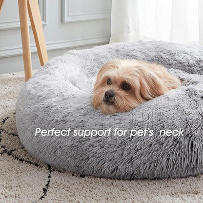 WESTERN HOME WH Calming Dog & Cat Bed for Small Medium Sized, Round Donut Washable Medium Dog Beds, Self Warming Fluffy Anti-Slip Indoor Cat Dogs Bed for Pet up to 35 lbs (27 Inches, Light Grey)