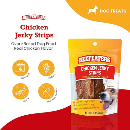 Beefeaters Chicken Jerky Strips for Dogs, 9 oz – Dog Treat. 100% Real Chicken Breast, Grain-Free, No Additives, Perfect for Training & Healthy Growth, Allergy-Friendly (Pack of 2)