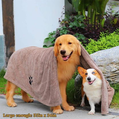 Dogvingpk Extra Large Dog Towel - Pack of 2 - Super Absorbent Soft Microfiber Pet Bath Grooming Towels for Drying Dogs and Other Pets (XL-55" * 36", Grey and Brown)