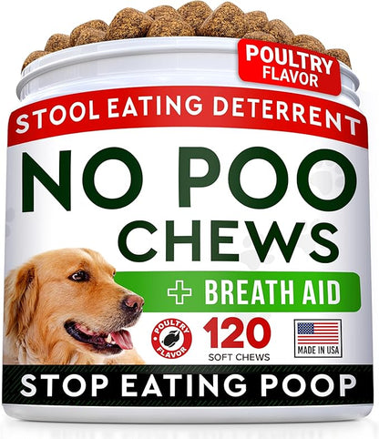 STRELLALAB No Poo Chews for Dogs - Coprophagia Deterrent with Probiotics, Enzymes & Breath Aid Support - Stop Dog Poop Eating (Turkey)