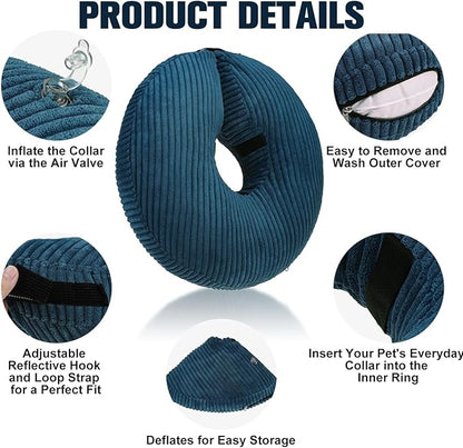 BINGPET Inflatable Dog Cone Collar Alternative After Surgery,Soft Recovery Cone for Dogs to Stop Licking,Dogs Blow up Protective Neck Donut ECollars Adjustable for Large Medium Small Pet, Navy Blue L