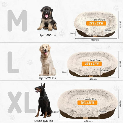 Fluffy Orthopedic Dog Bed for Small & Medium Dogs, Calming Plush Sofa Bed with Curved Bolster Support and Egg-Crate Foam Base, 35" Cozy Oval Pet Donut Bed with Washable Cover, Coffee
