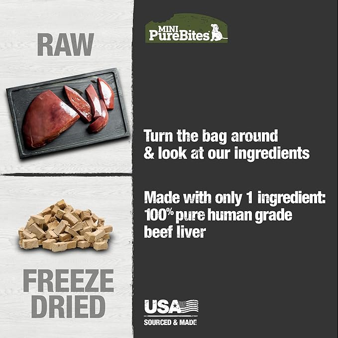 PureBites Mini Beef Liver Freeze Dried Dog Treats, 1 Ingredient, Made in USA, 3oz