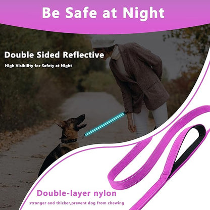 Dog Leash 5ft Long, Double Handle Dog Leash for Safety Control Training, Heavy Duty Dog Leads with Traffic Padded Handles, Reflective Leashes for Small Medium Large Dogs(5ft, Rosered)