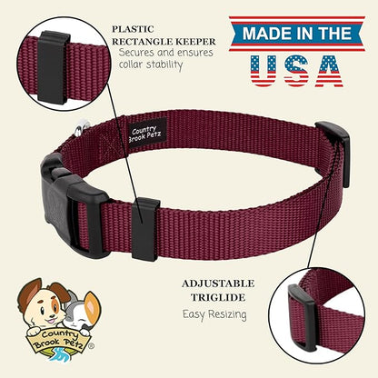 Country Brook Petz - Everyday Nylon Dog Collar for Large, Medium, and Small Dogs and Puppies - for Everyday Use in 10+ Warm Colors (Large, 1 Inch Wide, Burgundy)