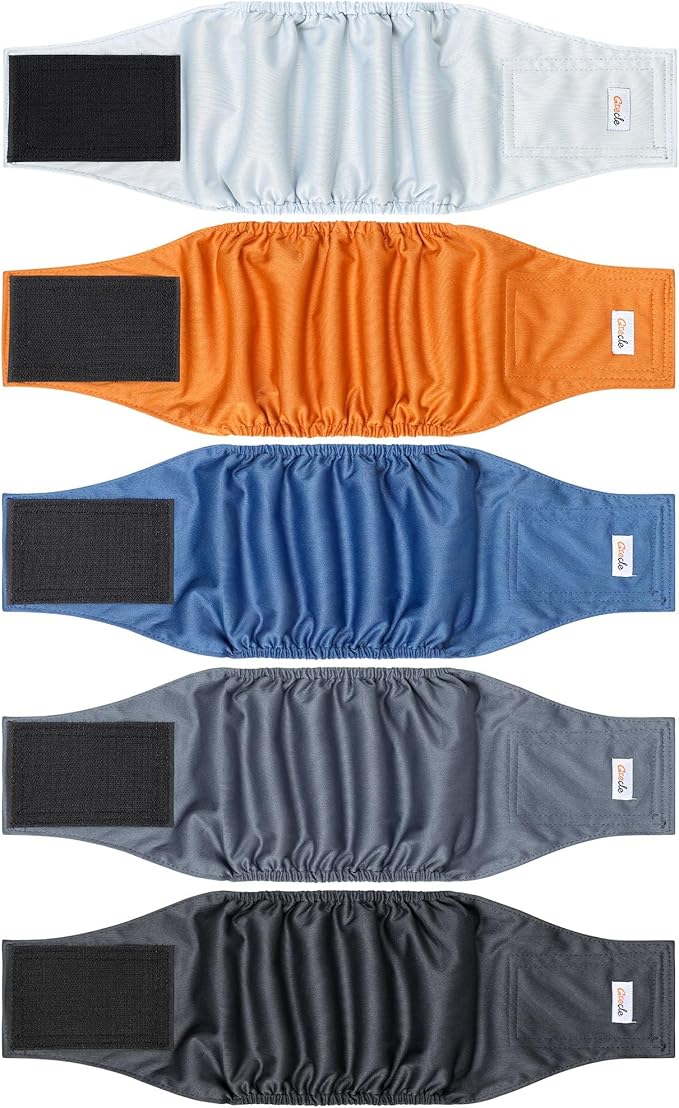 5 Pack Dog Diapers Male Reusable, Premium Belly Bands for Male Dogs, High Absorbing Dog Pee Wraps for Doggie in Incontinence or Excitable Urination and Training Gray XS