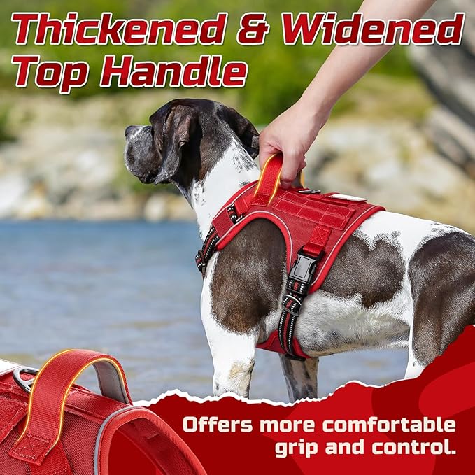 rabbitgoo Tactical Dog Harness Medium Sized Dog, No Pull Military Service Vest with Handle & Molle, Easy Control for Training Walking, Adjustable Reflective Straps, Red, M