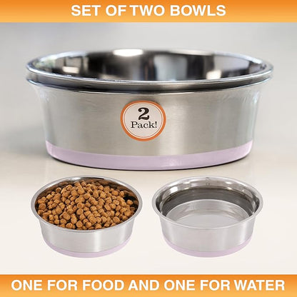 Neater Pet Brands Stainless Steel Dog Bowls with Non-Slip Rubber Bottom – 2 Cup (16 oz), Pink - Set of 2 Heavy Duty Metal Dog Bowls, Dishwasher Safe, Food or Water Bowl, Ideal for Small Dogs & Cats