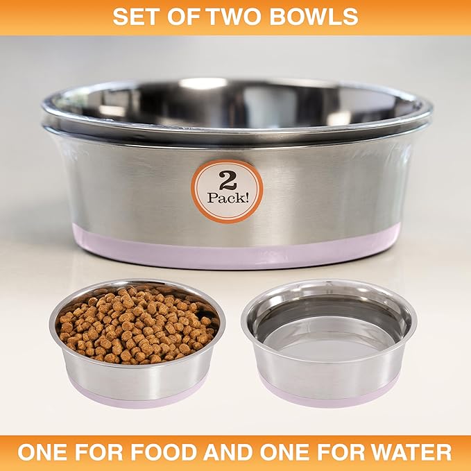 Neater Pet Brands Stainless Steel Dog Bowls with Non-Slip Rubber Bottom – 3 Cup (24 oz), Pink - Set of 2 Heavy Duty Metal Dog Bowls, Dishwasher Safe, Food or Water Bowl, Ideal for Small to Medium Dogs