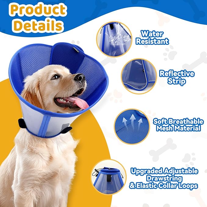 Upgraded Dog Cone Collar for Large Medium Dogs, Soft Dog Cone with Double-Layer Design, Adjustable Pet Recovery Collar for Dogs After Surgery, Elizabethan Collar (L, Blue)