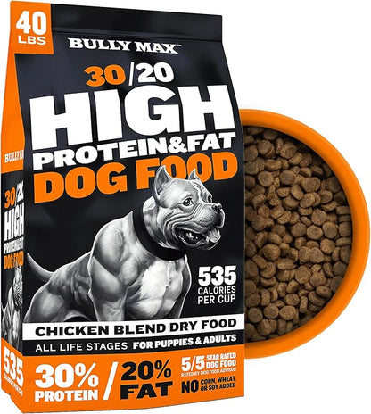Bully Max Dry Dog Food for Adult & Puppy - High Protein & Fat for Muscle & Weight Gain - High Performance Healthy Dog Food Supplements - Small & Large Breed (535 Calories Per Cup), Chicken, 40 lb. Bag