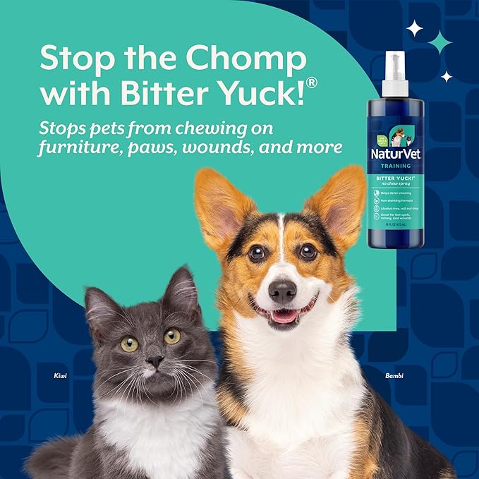 NaturVet Bitter Yuck! No Chew Spray for Dogs, Cats, and Horses Pet Training Spray, Liquid, Made in The USA, 16 Ounce