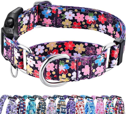 Reflective Martingale Collar for Dogs with Buckle Pretty Fancy Female Floral Dog Collars (Japanese Blossoms, Small)