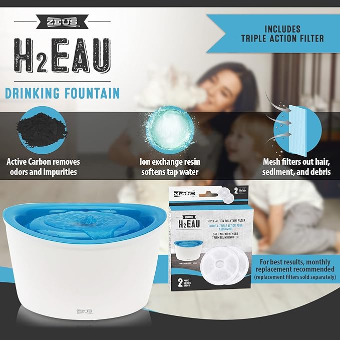 ZEUS H2EAU Elevated Dog and Cat Drinking Water Fountain with Purifying Filter, 6L Capacity (Pack of 2)