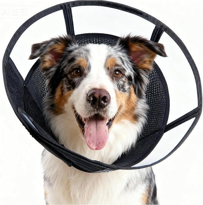 Soft Dog Cone, Stop Licking Deep Pet Recovery Collar After Surgery for Large Medium Dogs, Clear Plastic Breathable Elizabethan Head Neck Circle, Adjustable Comfortable Cones 12" Long (LL Black)