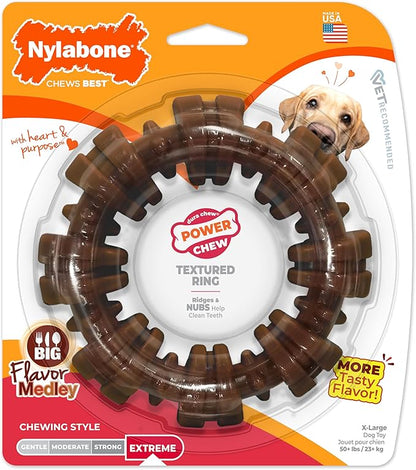 Nylabone Textured Ring Power Chew Toy for Large Dogs, Durable Dog Toys for Aggressive Chewers, Strong Dog Chew Bones To Keep Them Busy, Flavor Medley, X-Large - 50+ lbs, 1 Count