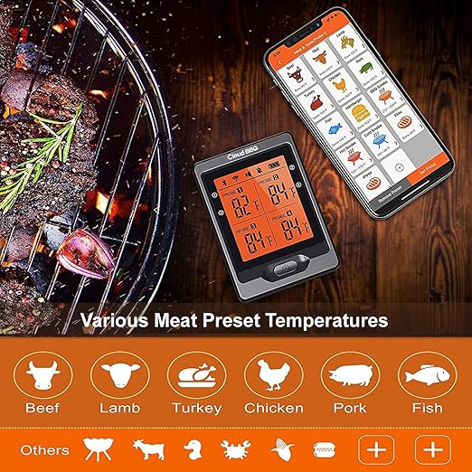 500FT Digital Meat Thermometer Wireless with Multy Probes Bluetooth Kitchen Thermometer for Smoker Grilling Oven (FS66N)