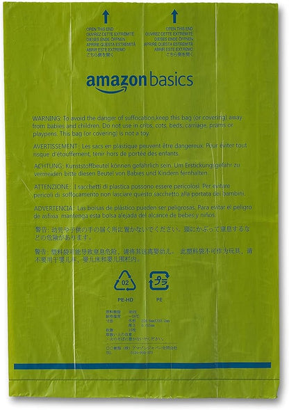 Amazon Basics Premium Leak Proof Dog Poop Bags with Dispenser and Leash Clip, Talcum Powder Scented, 13" x 9", 270 Count (18 Rolls of 15)