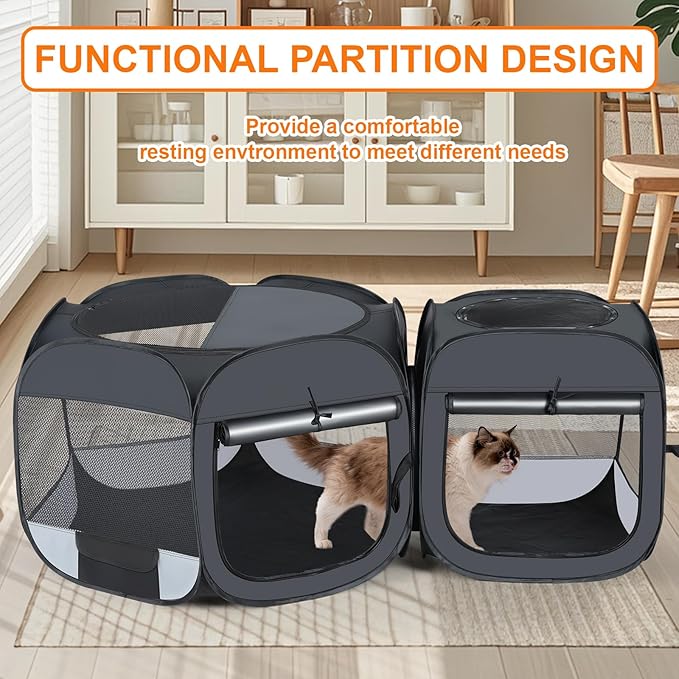 Portable cat playpen, 2-in-1 Dog playpen Indoor, Puppy Dog Play Pen for Indoors, cat cage Crate for Dogs Indoor, Independently Usable cat Tents for Indoor Cats, Collapsible pet playpen(Medium)