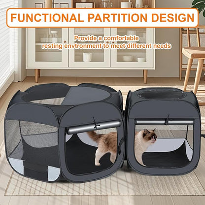 Portable cat playpen, 2-in-1 Dog playpen Indoor, Puppy Dog Play Pen for Indoors, cat cage Crate for Dogs Indoor, Independently Usable cat Tents for Indoor Cats, Collapsible pet playpen(Medium)