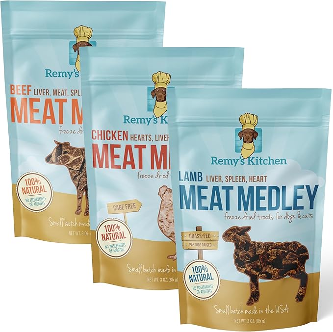 Meat Medley Freeze Dried Dog Treats USA Sourced and Small Batch Made - Human-Grade, All Natural Dog Treats Without Artificial Preservatives, Grain Free - 9 oz, Variety, 3-Pack