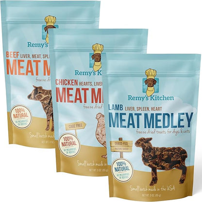 Meat Medley Freeze Dried Dog Treats USA Sourced and Small Batch Made - Human-Grade, All Natural Dog Treats Without Artificial Preservatives, Grain Free - 9 oz, Variety, 3-Pack