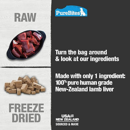 PureBites Lamb Liver Freeze Dried Dog Treats, 1 Ingredient, Made in USA, 3.35oz