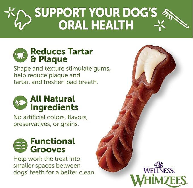 Whimzees Wellness Daily Brushzees Dog Dental Treats, Natural Chews, Medium Size Stick, (7 Count) (Pack of 2)