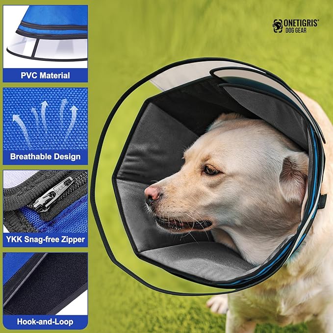 OneTigris Elizabethan Collar Soft Dog Cone for Dogs After Surgery, Breathable Pet Recovery Collar for Large Medium Small Dogs and Cats, Adjustable Dog Cone Collar (Blue, M)