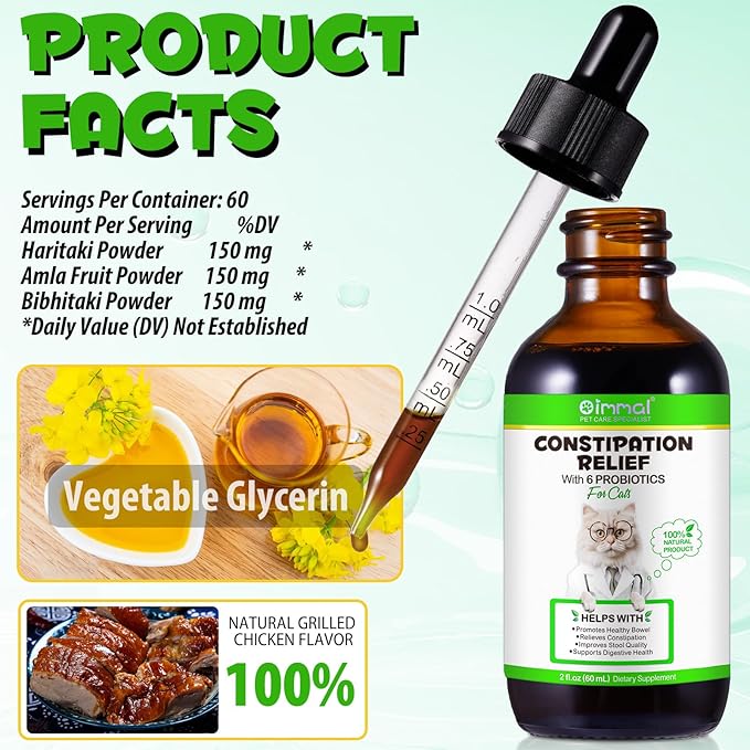 VOSIFSDIY Cat Constipation Relief, Liquid Drops Supports Laxative Relief, Cat Herbal Supplements, Stool Softener Laxative Constipation Relief, Chicken Flavour- 60ml / 2 fl.oz