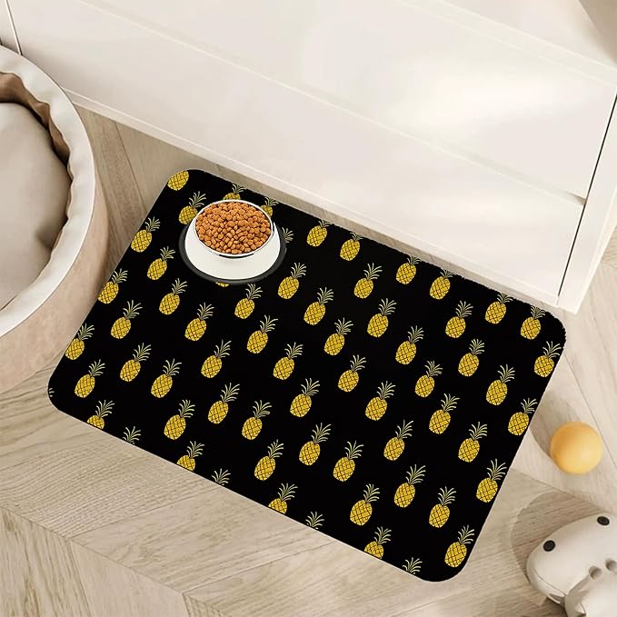 Dog Food Mat for Floors,Pineapple Tropical Absorbent Quick-Dry Pet Feeding Mat,Cat Dog Bowl Mats for Food and Water,Non-Slip Pet Accessories Supplies 16"x24"