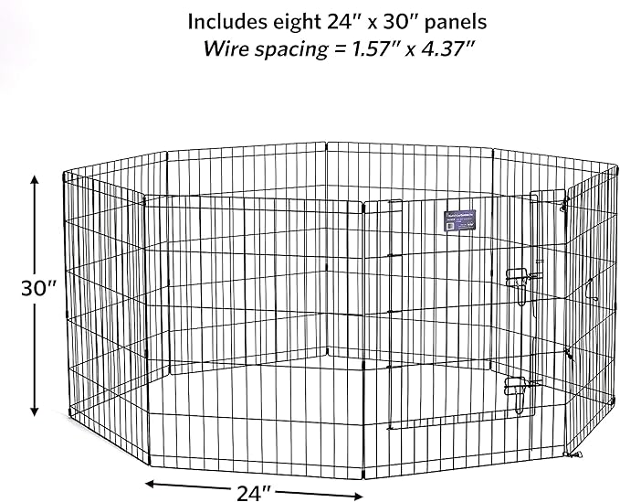 MidWest Homes for Pets 30-Inch Exercise Pen, for Indoor and Outdoor Use, 16 Sq Feet of Play, Single Door Folding Dog Pen, with Large Door Opening & Secure Latch, Easy to Set Up, Foldable Dog Playpen