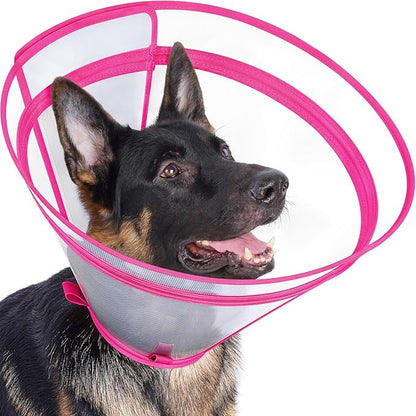 Dog Cone to Stop Licking, Clear Recovery Collar with Detachable Zipper, Sturdy Elizabethan Collar for Large Medium Small Dogs, Soft Adjustable Cone After Surgery Patented, Hot Pink S